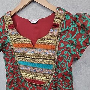 Indian Ethnic Floral Tunic Dress For‎ Women XS Boho Hippie Vintage Look Festival